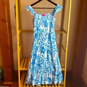 Lilly Pulitzer Girls' Mini Jilly Midi Dress Resort White Glisten in The Sun